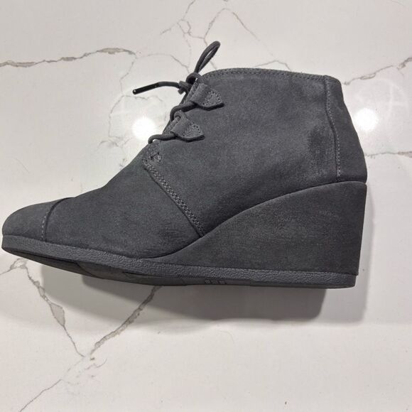 Toms Women’s Grey Suede Leather Wedge Booties Size 9 Laces Gray Fashion Shoes - Picture 9 of 15